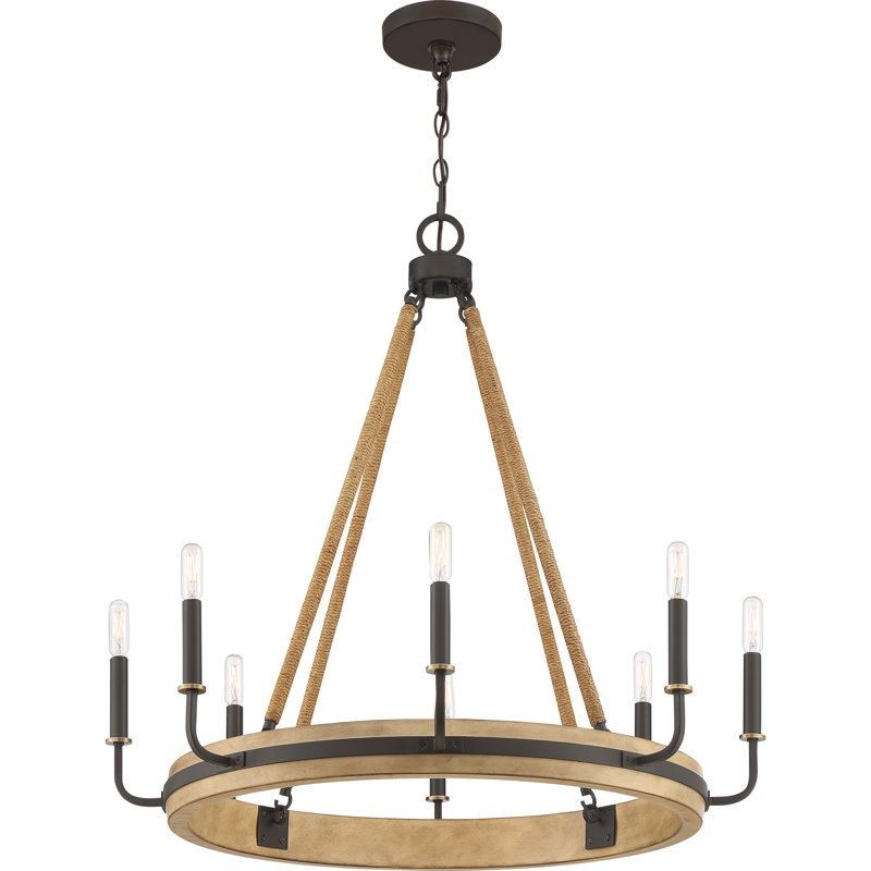 Lustre en roue de chariot à 8 lumières de style bougie