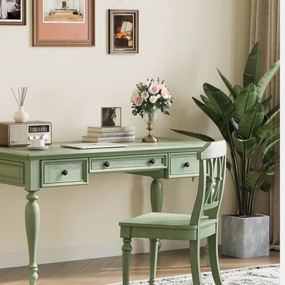 Green Rectangular Solid + Manufactured Wood with 3 drawers desk
