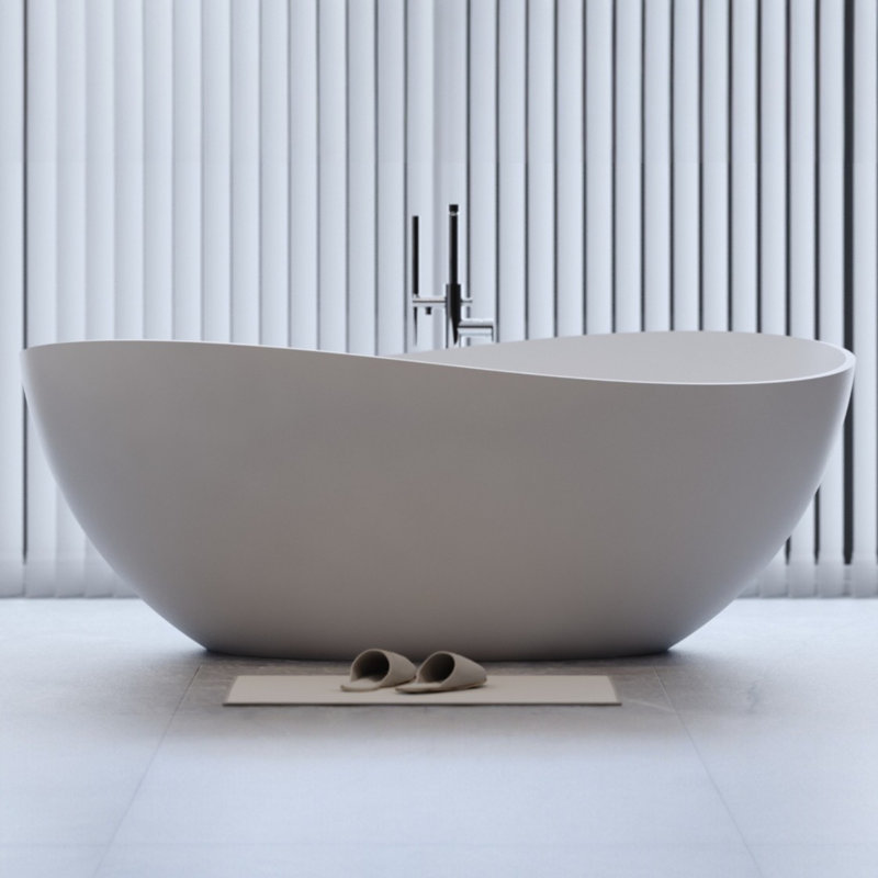 Baignoire de trempage autoportante en résine 63 po x 37,5 po, Blanc mat