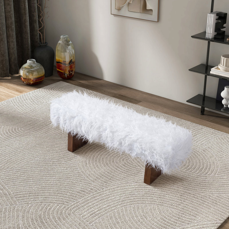 Banc en fourrure kaki blanche