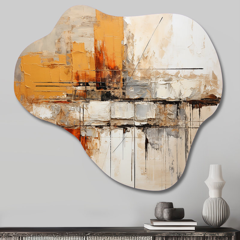 «Orange Impressions II», art mural abstrait en métal à collage abstrait, sculpture murale en métal nuage