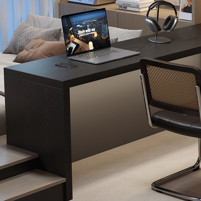 Black Rectangular Solid Wood desk, 29.53" H x 62.99" W x 47.24" D, Right Hand Return
