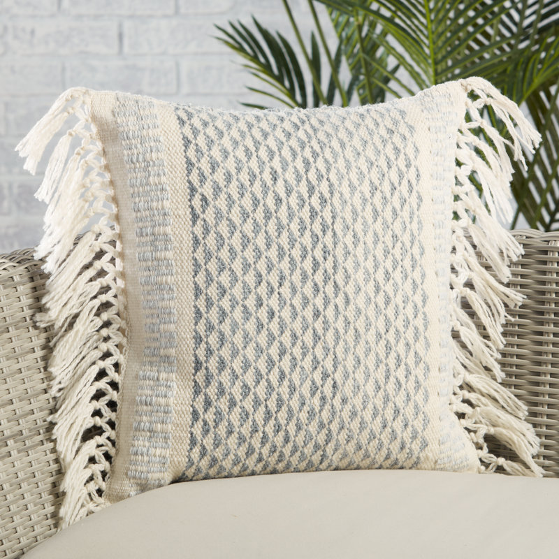 Gray and Ivory Square Boho Tassel Throw Pillow