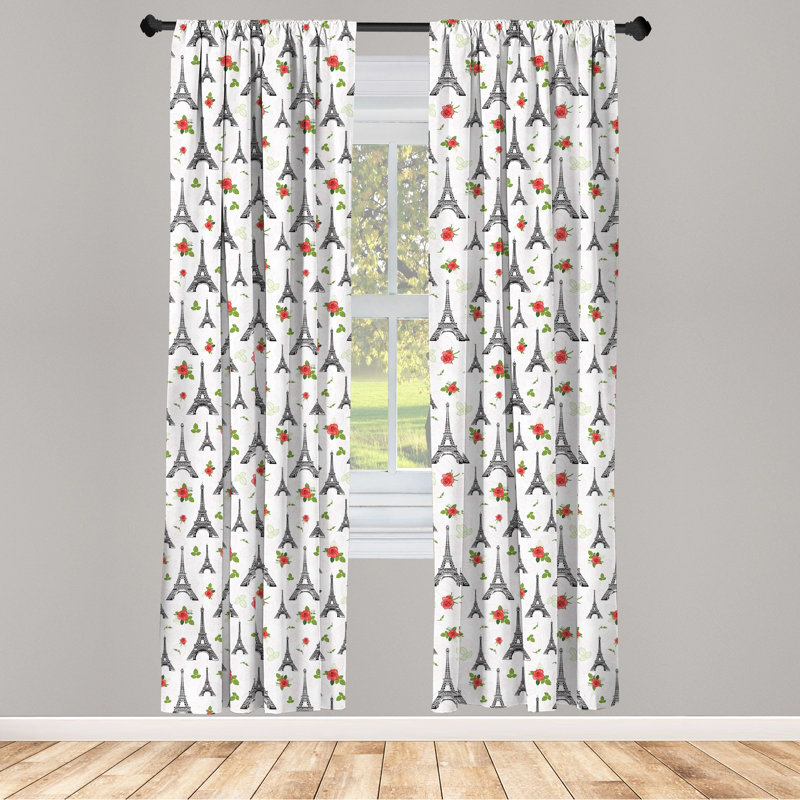 Eiffel Tower Repeating Cottages Semi-Sheer Rod Pocket Sliding Panels, 28" x 95"