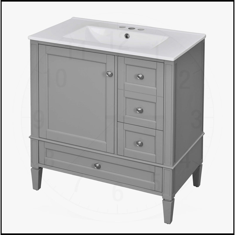 Meuble-lavabo 30 po avec lavabo en céramique, Gris