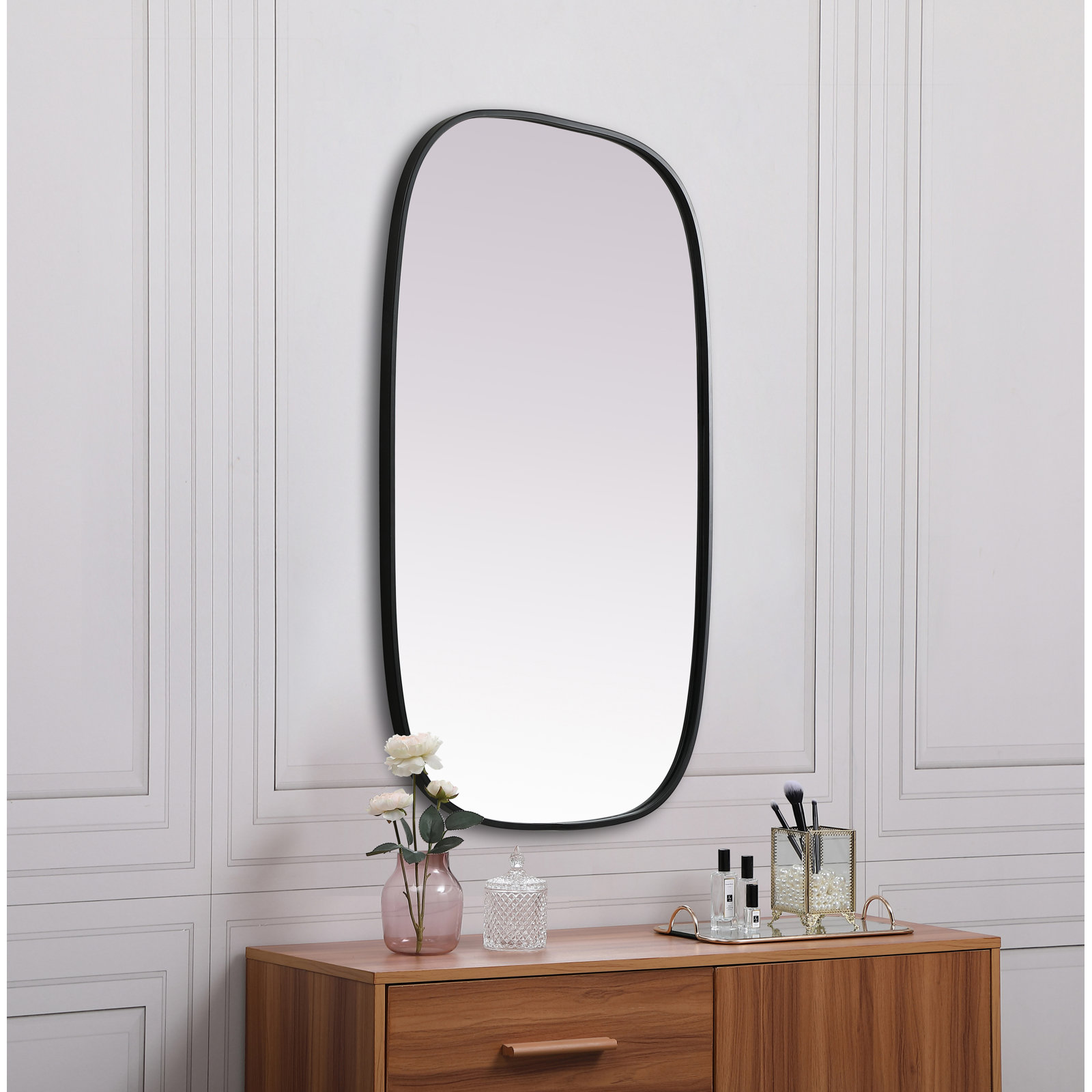 Sabine Metal Curved Oval Wall Mirror, Black, 40" x 24"