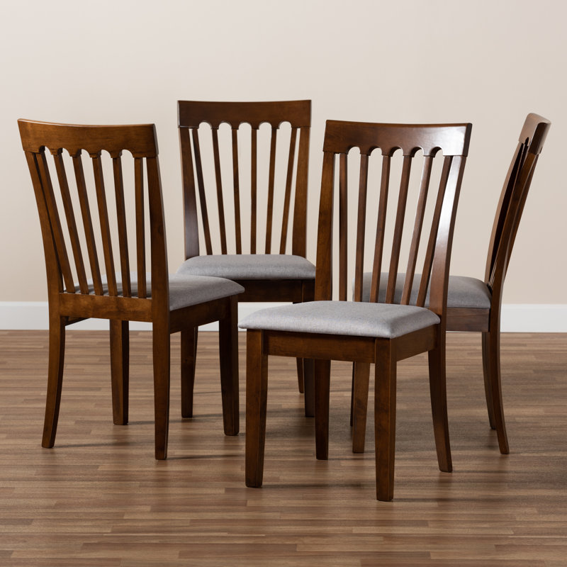 Londonshire Aaditiya Modern And Contemporary Grey Fabric Upholstered Walnut Brown Finished Wood Dining Chair Set