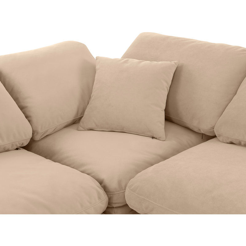 Itala Velvet L-Shaped Sectional Reversible, Beige Velvet