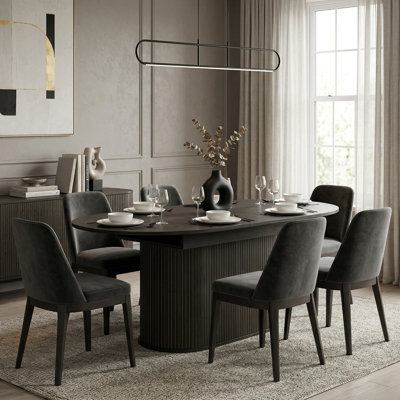 55.11" to 70.86" Extendable Dining Table with Striped Legs, Modern Expandable Kitchen Table for Living Room, Kitchen, Black