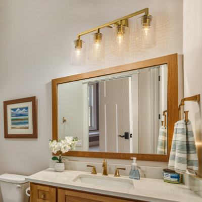 Applique murale linéaire pour salle de bain avec abat-jour cylindrique en verre à grille