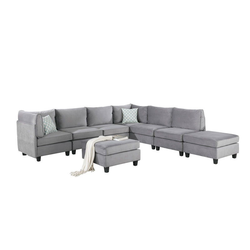 120" Grey Velvet 8Pc Modular Sectional Sofa