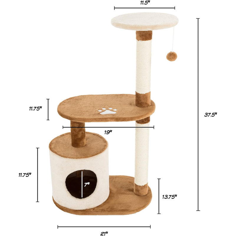 Tan and Brown 3-Tier Cat Tree with Condo and Scratching Posts