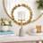Gigi Candle Holder, Marble Base, Gold Leaf Wreath Ring, White Glass 20 Inch