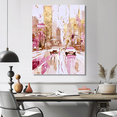 Or et rose Montréal Glam City at Night - art urbain, impression sur métal City Montreal