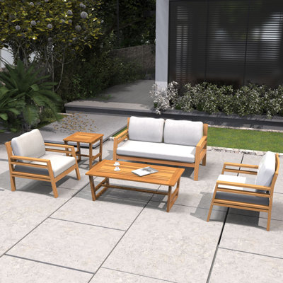 5-Piece Acacia Wood Modular Outdoor Sofa Set