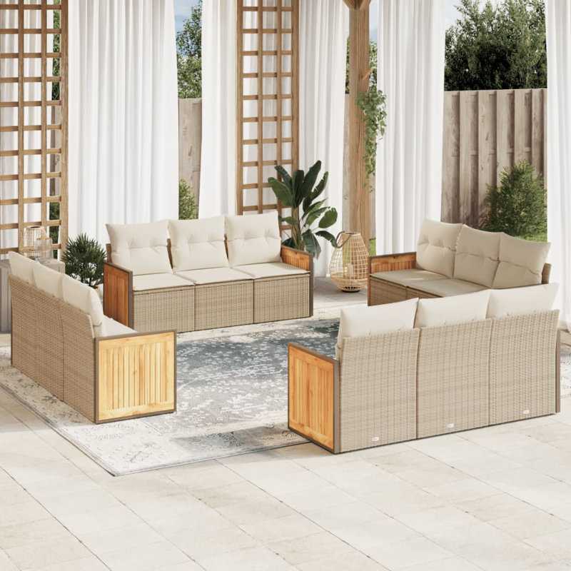  Ensemble de canapé de jardin beige et blanc crème, Coussin blanc crème / structure beige