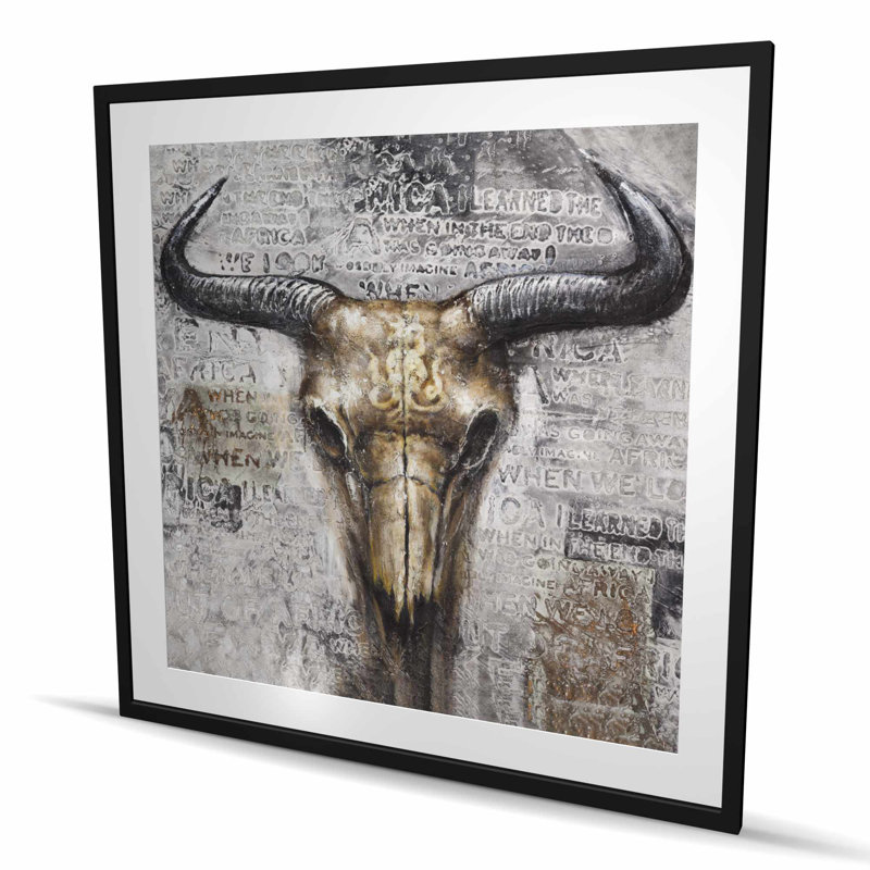 Bull Skull with Typography - Gray Framed Matted Print Decor