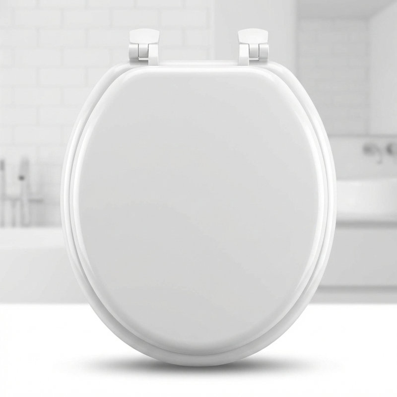 Siège de toilette rond en bois moulé 17 pouces, Blanc