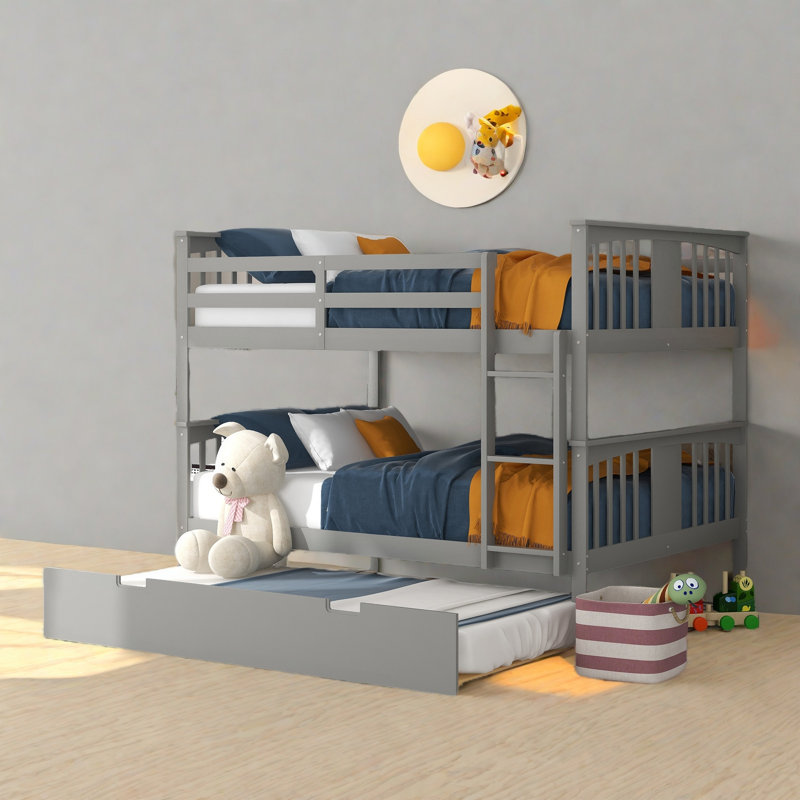 Ensemble de lit superposé en métal avec lit gigogne, style contemporain, structure en fer, Gris