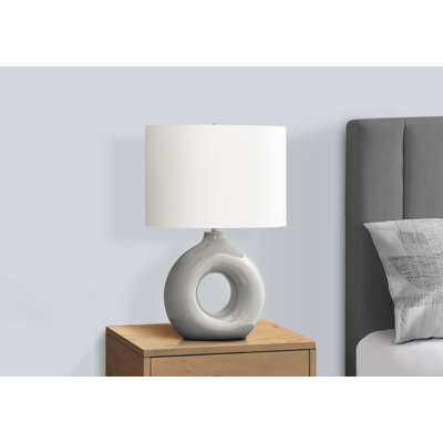 24"h Ceramic Table Lamp – Contemporary Donut-shaped Base & Ivory Fabric Shade – For Living Room/bedroom/office