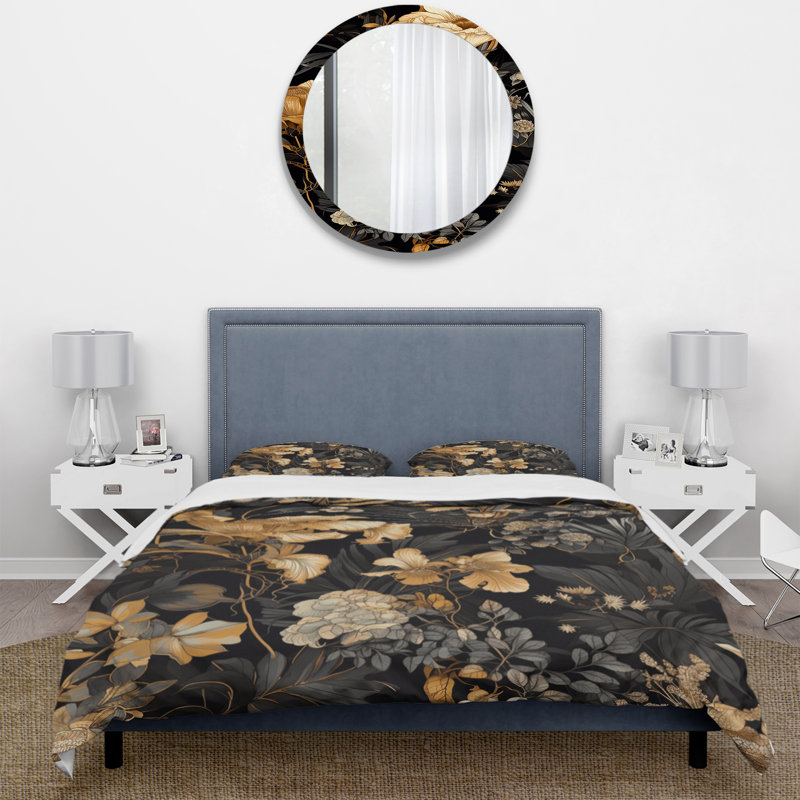 Ensemble de housse de couette feuilles or tropicales Serenade I - feuilles - microfibre de polyester