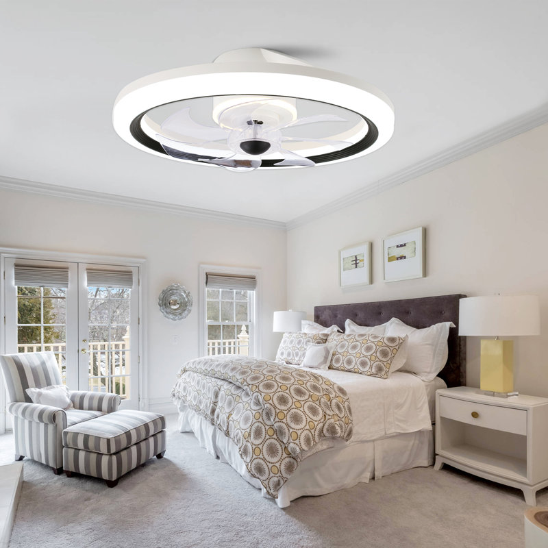 19In. Modern Smart Low Profile Flush Mount Ceiling Fan, Silent DC Motor Reversible Ceiling Fan For Bedroom