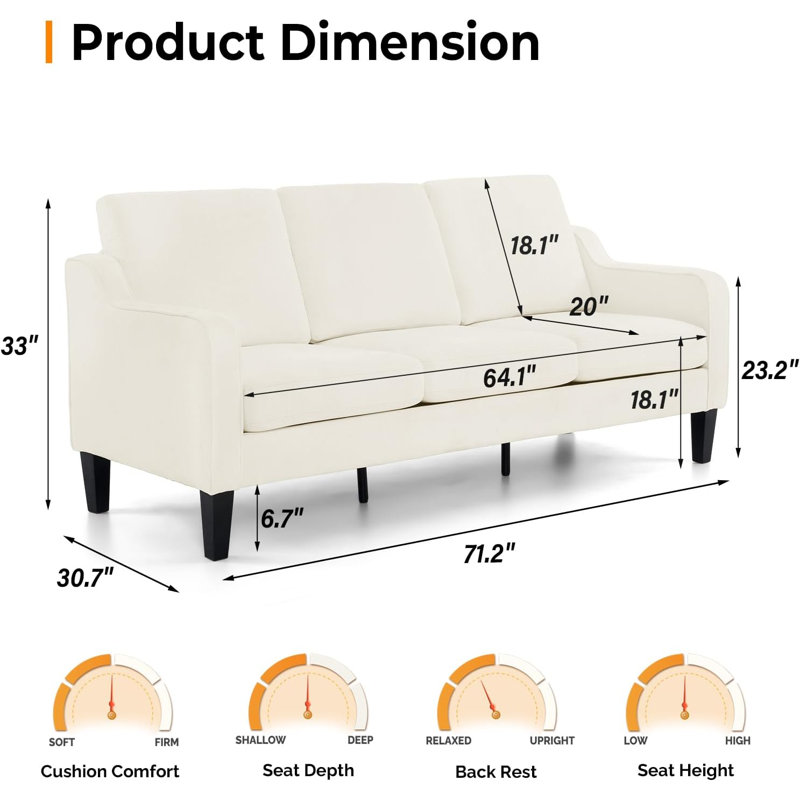 Sinica Upholstered 71.2'' Sofa, White
