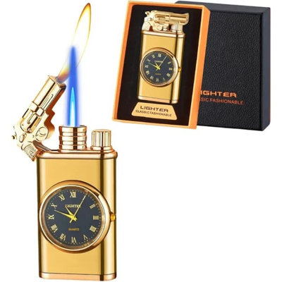 Torch Lighter - Refillable Butane, Adjustable Windproof Jet Flame for Outdoor, Candle for Men Women Friends (Without Butane) - Gold