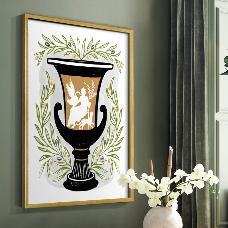 «Greek Vases I», reproduction encadrée - bois massif, Or, H 28 po x l 22 po