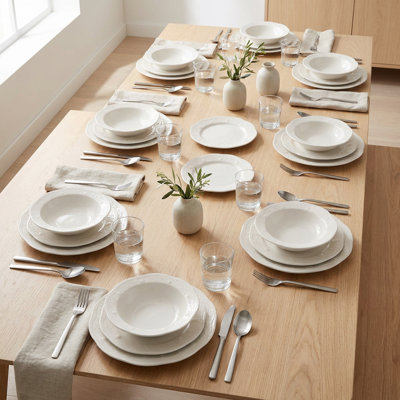 Service de table en porcelaine crème à perles embossées (service de 24 pièces pour 8 personnes)
