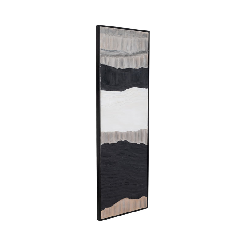 Ensemble d'art mural sur toile 70 "noir, ivoire et gris 70" avec cadre noir - ensemble de 2.