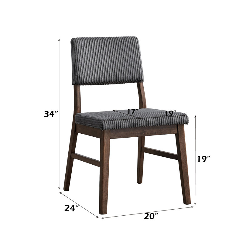 2 chaises d'appoint en velours côtelé et noyer gris - coussins de siège et de dossier rembourrés, style scandinave, densité de mousse D24, revêtement en placage de bois, largeur de 19 po, profondeur de 17 po, capacité de poids maximale de 220 lb