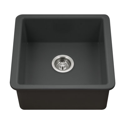 Houzer Platus 20 in Fireclay Undermount Square Bar Sink with Strainer and Grid