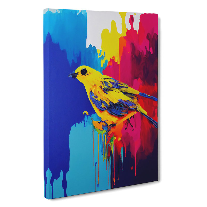 Bird Paint Drips No.1 - Unframed - Wrapped Canvas, 50cm H x 35cm W x 3cm D