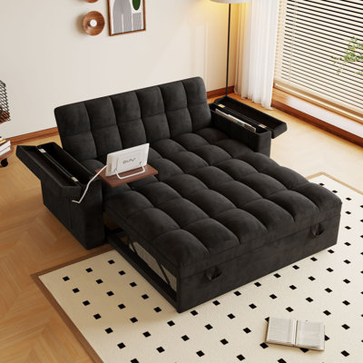 Canapé-lit capitonné convertible de 65 po avec ports USB et fonction de rangement Omorf
