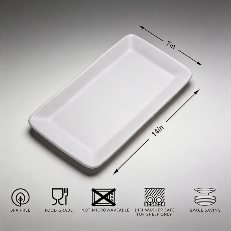 Ensemble de 4 assiettes à découper rectangulaires en mélamine blanc incassable
