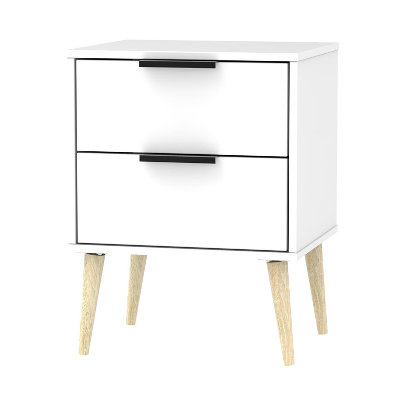 Fully Assembled Euart 2 Drawer Bedside Table, Oak/White Matt