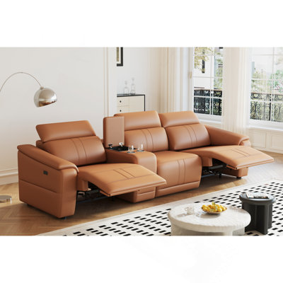 4-Piece Modular Leather Sofa with 2 Cup Holders,Comfortable Sectional Sofa Set for Living Room,Brown