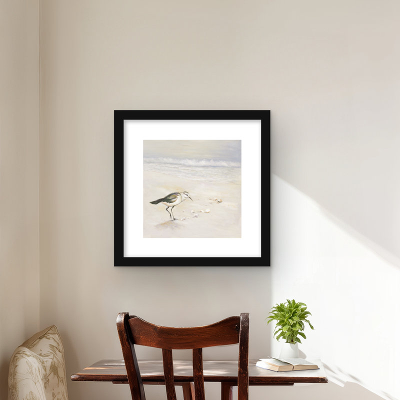 Bécasseau semipalmé sur la plage - impression encadrée avec passe-partout, Noir, H 16 po x l 16 po