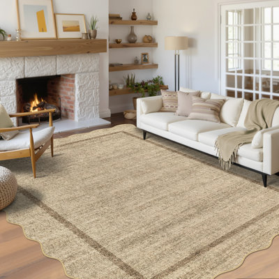 Tapis festonné lavable à la machine Tapis antidérapant à bordures antidérapantes à poils courts doux pour le bureau de la chambre à coucher