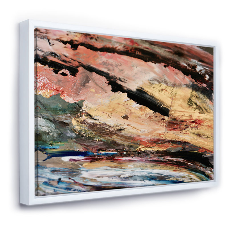 Huile sur toile, composition texturée I - reproduction d'art sur toile, H 24 po x l 32 po x P 1 po, Toile avec cadre blanc