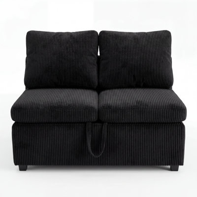 Causeuse sans accoudoirs pour canapé-lit modulaire, noir
