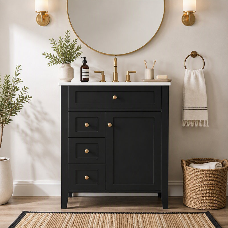 Meuble-lavabo de salle de bain de 61 cm (24 pouces) avec tiroir basculant et porte à fermeture en douceur, White