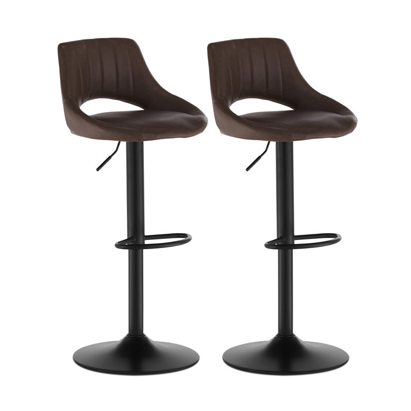 Salma Swivel Upholstered Adjustable Height Counter Stool with Metal Frame, Brown