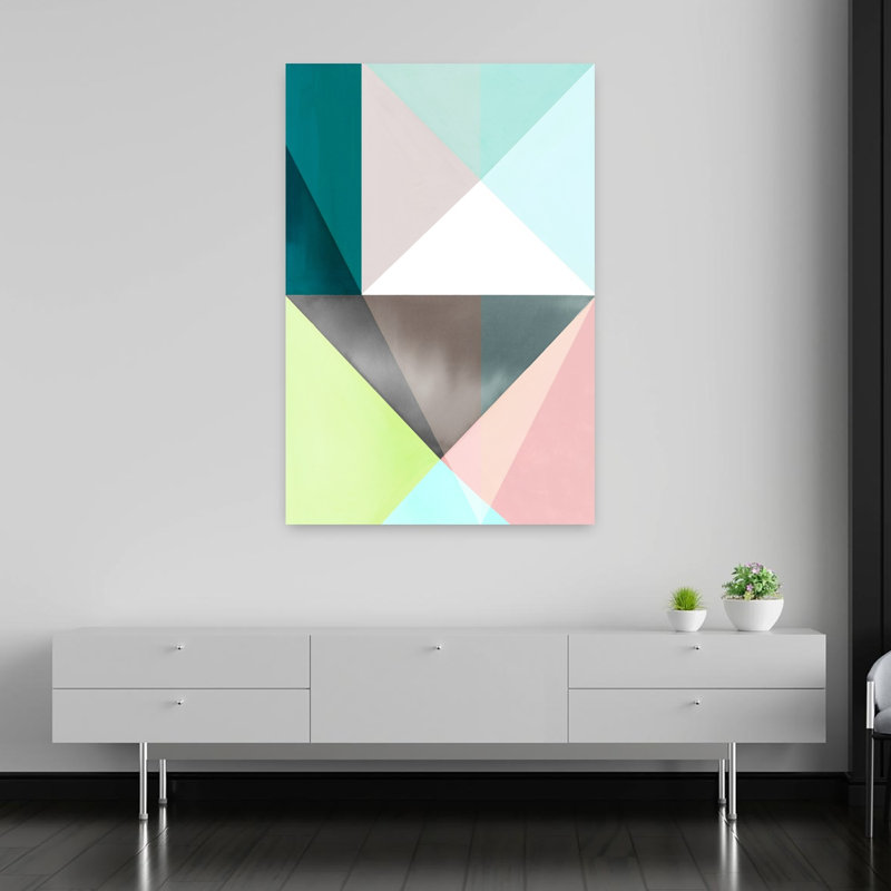 «Geometric Harmony In Pastel Hues I», art mural contemporain abstrait, H 60 po x l 40 po