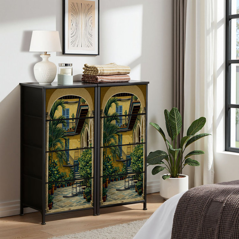 4 Drawer Dresser for Bedroom, Narrow Chest of Drawers, Wooden Top and Study Iron Frame 18"x37.5"-(WxH)