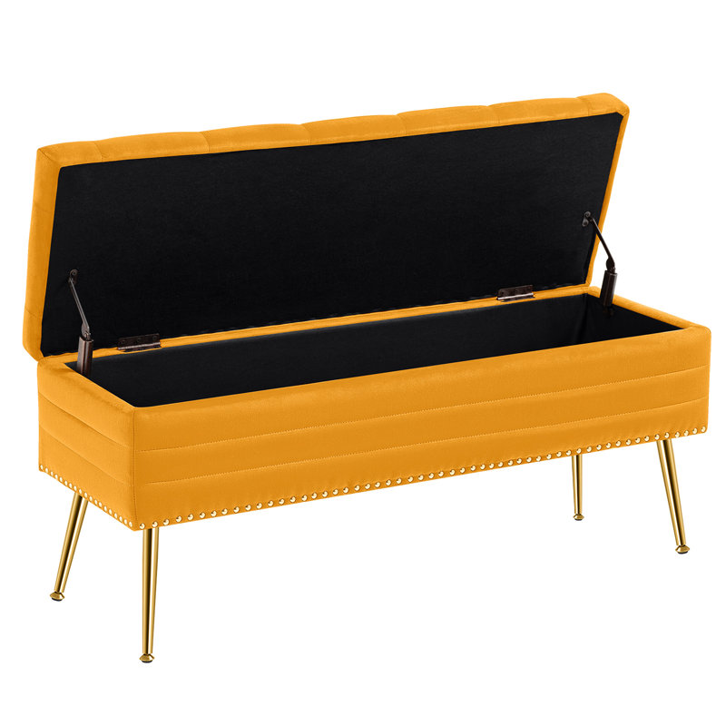 Banc de rangement en velours Carrielynn, Jaune