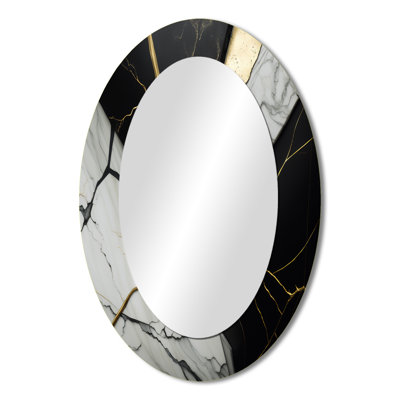 Abstract Geode Black IV - Abstract Oval Decorative Mirror On Metal