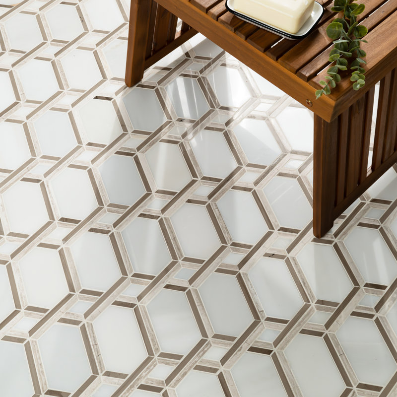 Crown Lattice Geometric 12 in. x 13 in. Polished Marble Mosaic Floor and Wall Tile