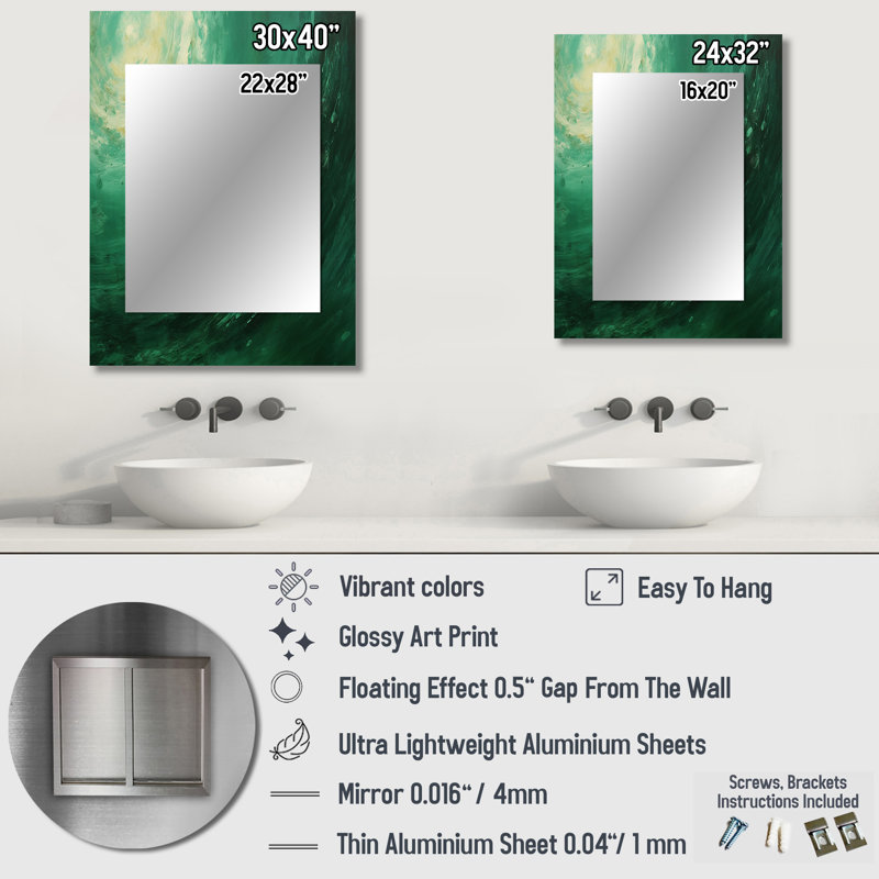 Jade Jupiter, planète dans l'espace II - notre miroir décoratif système solaire, miroir mural vert, art imprimé en métal